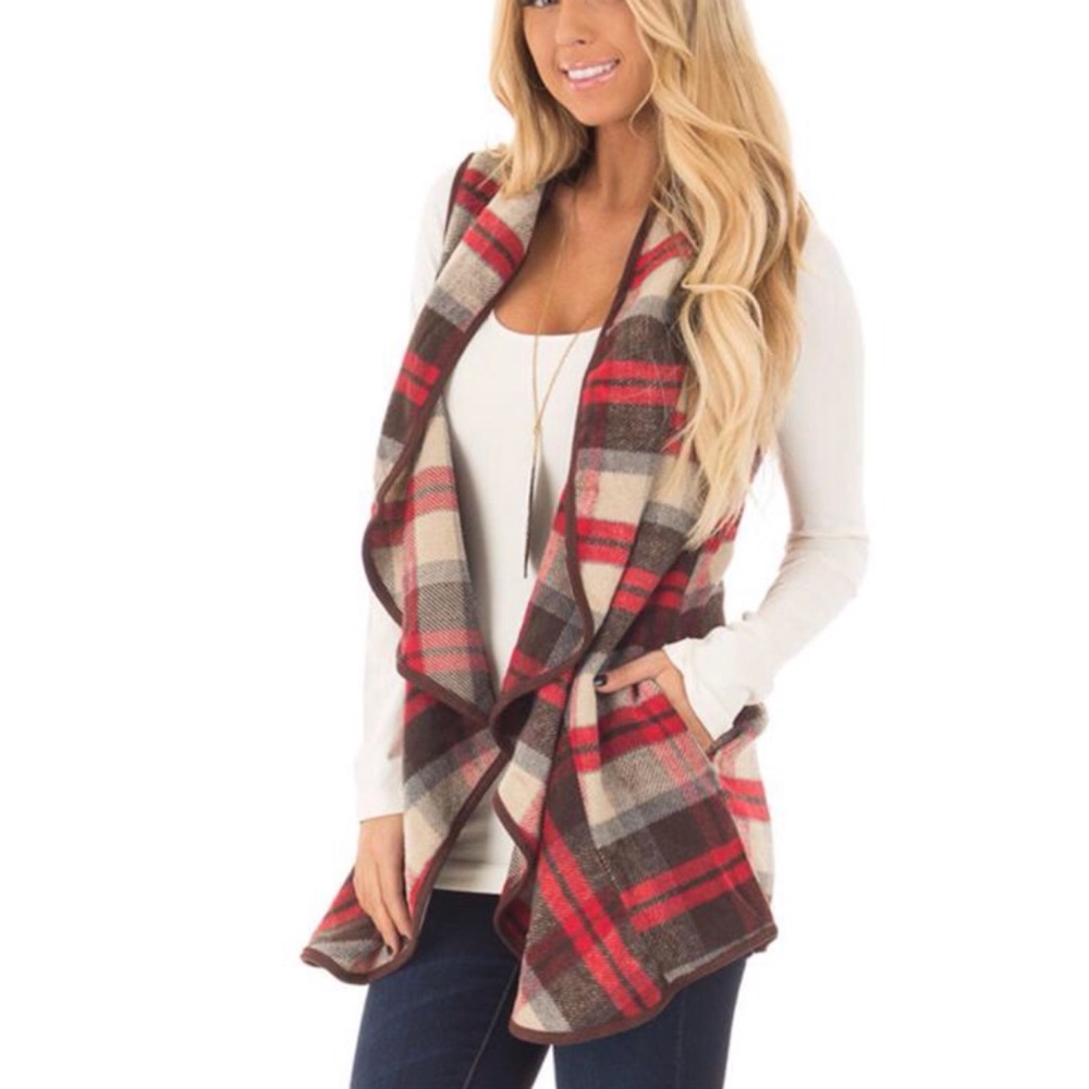 Plaid Waterfall Vest Holiday Colors $FIRM$ - Picture 2 of 5